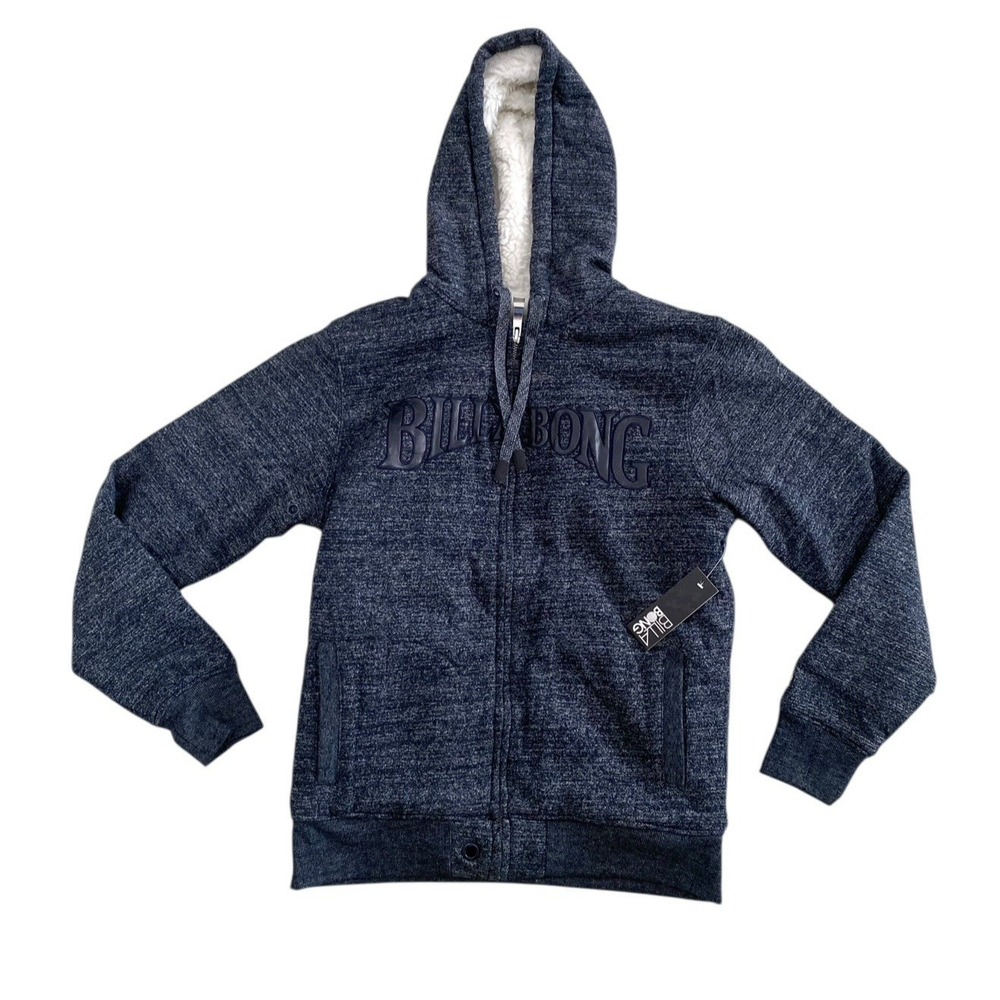 Billabong Mens Dark Grey Thick Faux Fur Lined Hoodie Full Zip Warm Sweater XL